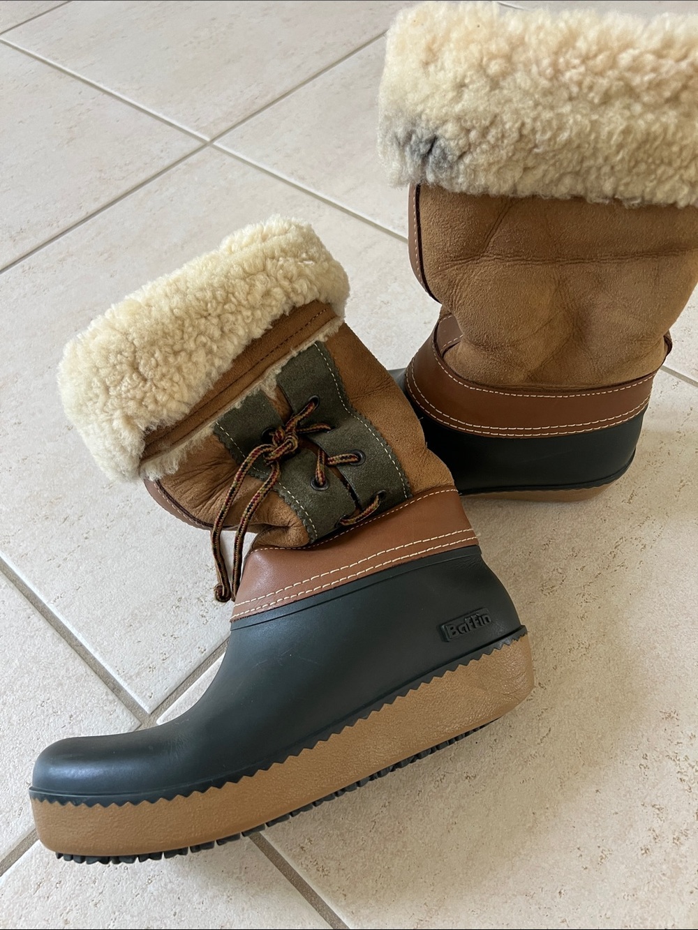 Baffin Black Rubber & Brown Suede Shearling-Lined Winter Boots